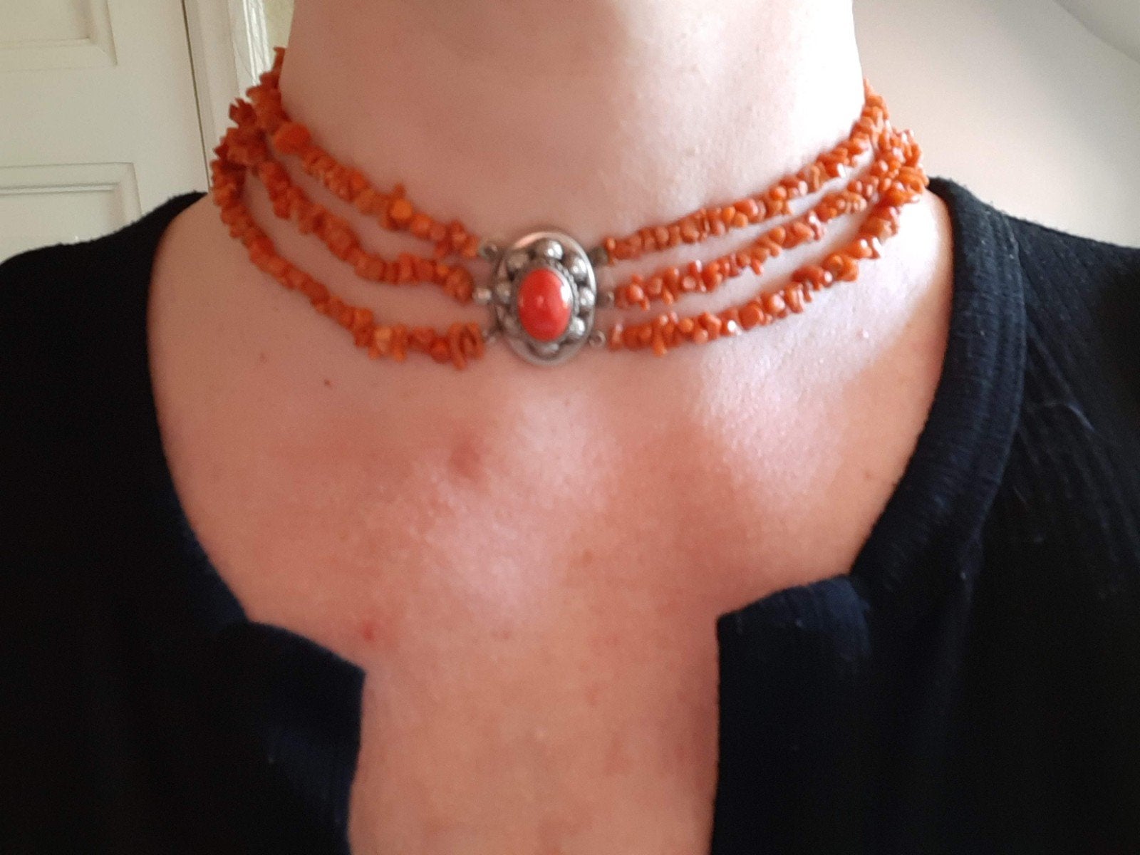 antieke bloedkoralen ketting, Ophalen of Verzenden, Gebruikt, Rood, Steen of Mineraal