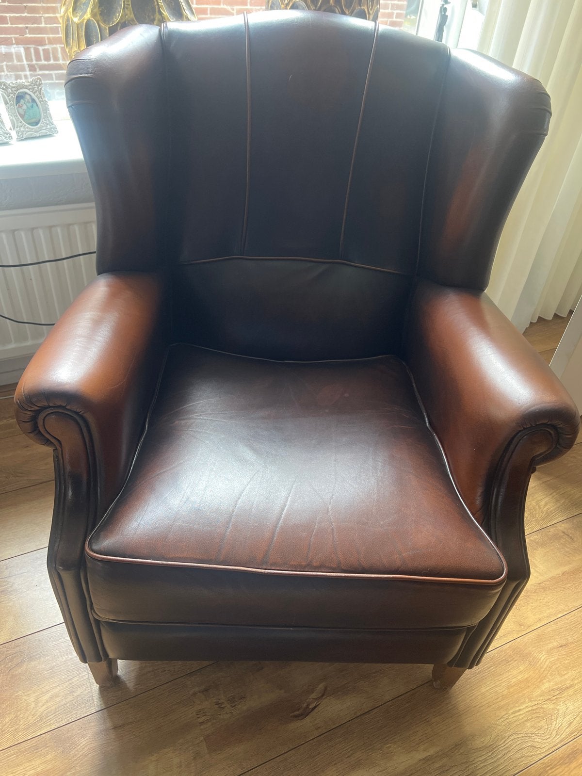 Oorfauteuil bruin leer, Ophalen, Gebruikt, Minder dan 75 cm, Leer