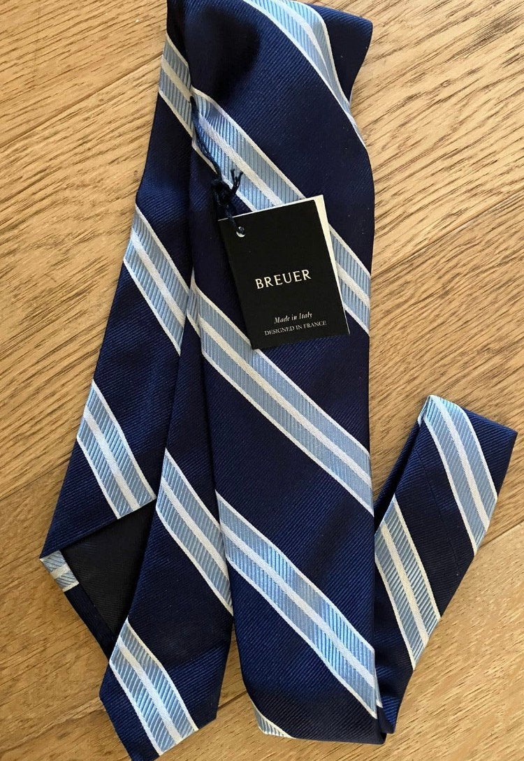 Breuer design brand stropdas made in Italy zijde silk tie, Ophalen of Verzenden, Nieuw, Blauw
