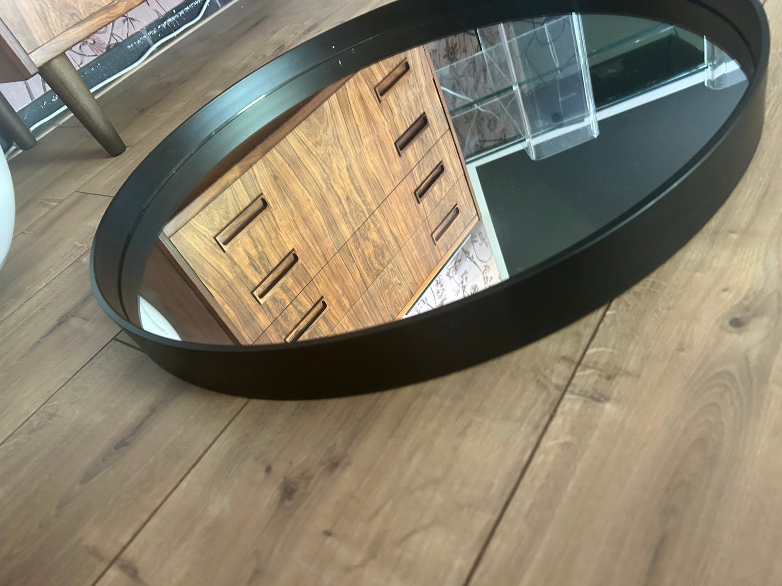 Ronde metalen badkamerspiegel, Ophalen, Rond, Zo goed als nieuw, Minder dan 100 cm