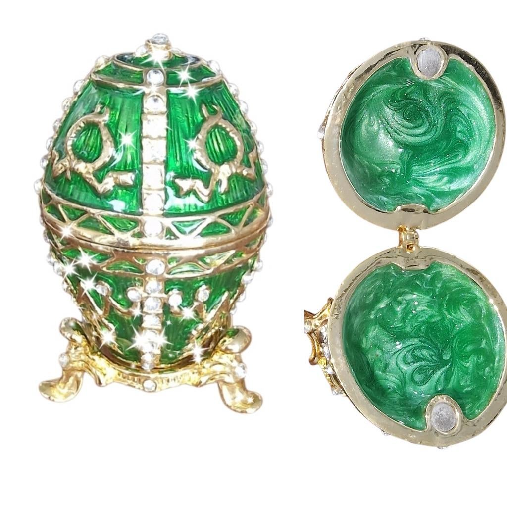 Groen Rosebud Faberge Ei Replica - Juwelen Doosje, Ophalen of Verzenden
