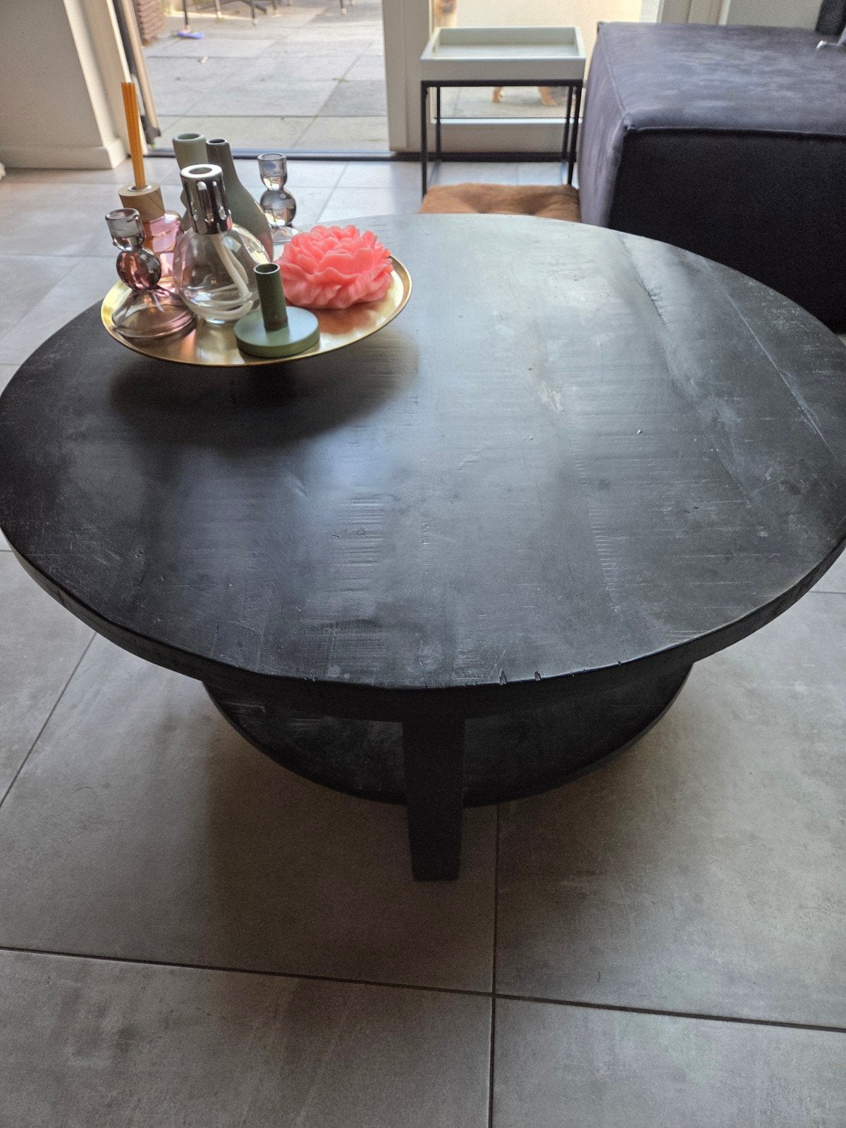Zwarte ronde salontafel, 90 cm breed, Ophalen, Gebruikt, 50 tot 100 cm, Rond