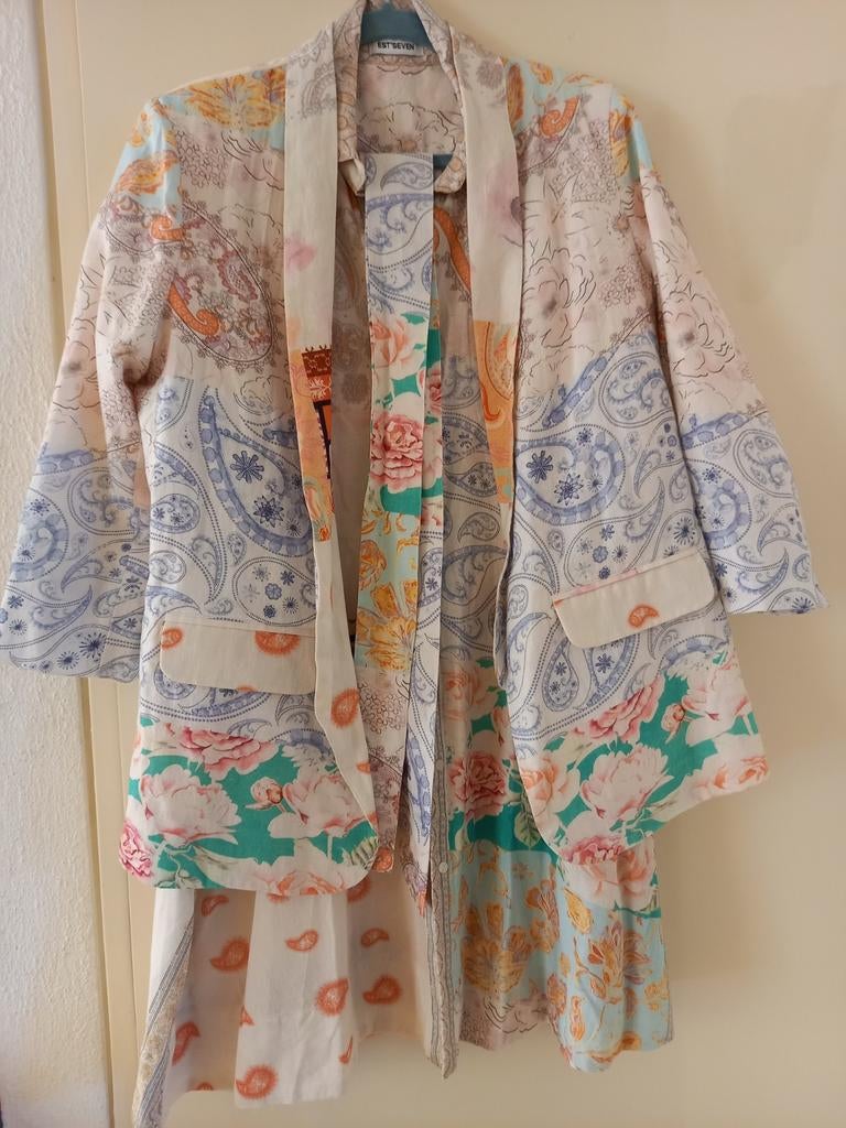 Prachtig linnen set van Est'Seven, jurkje en jas maat M, Kleding | Dames, Maat 38/40 (M), Overige kleuren, Nieuw, Est'Seven