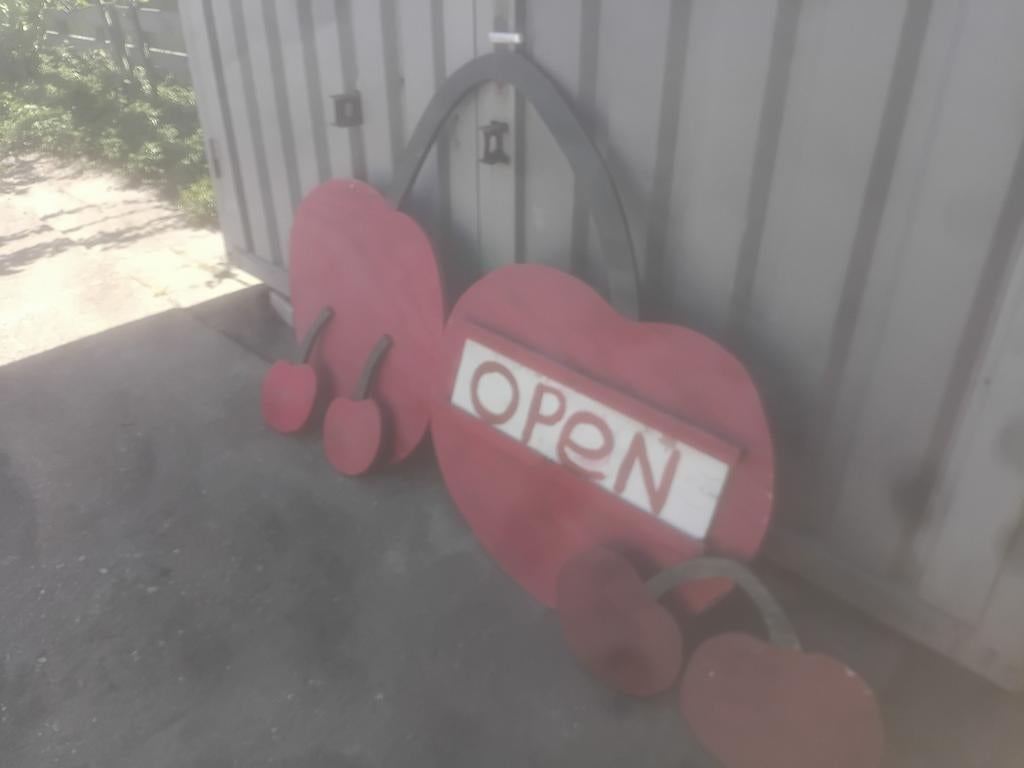 Decoratie Kersen hout 'Open' kersenbord, Ophalen, Gebruikt