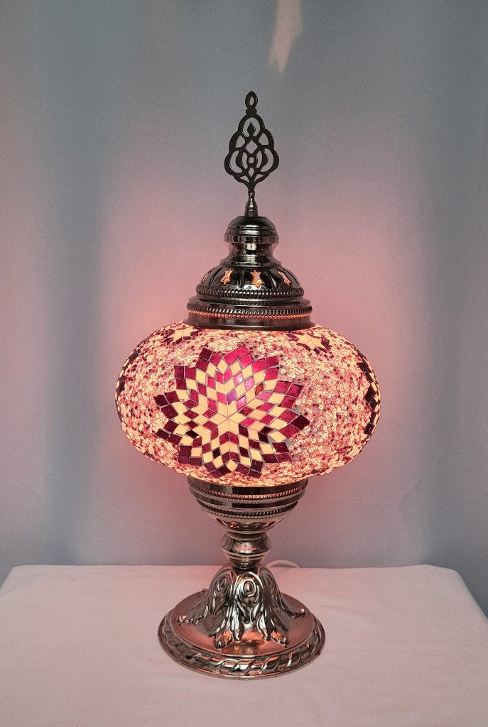 Mozaïek tafellamp (lila/roze-zwart), Vintage, Overige kleuren, Handgemaakt, E27 (groot)