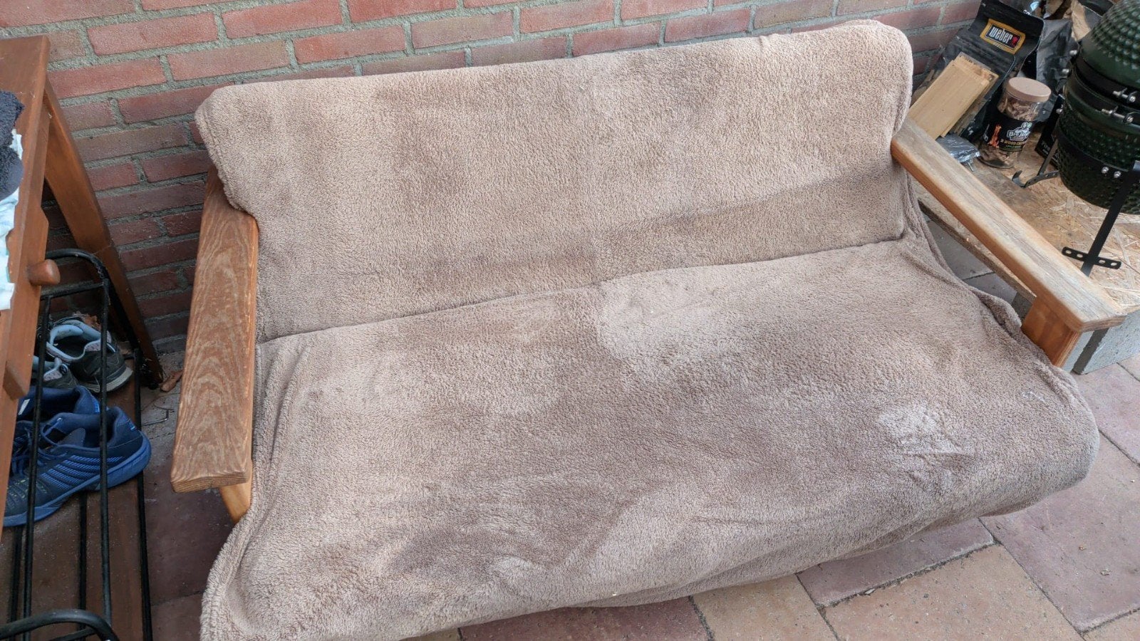 Compacte tweepersoonsbank voor buiten, 140x90 cm, Ophalen, Hout, Gebruikt, Tweepersoons