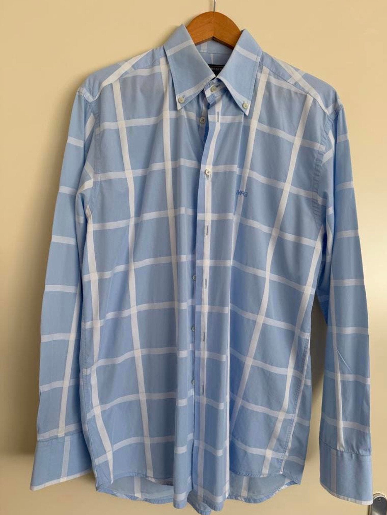 McGregor overhemd lichtblauw geruit maat L, Kleding | Heren, Ophalen of Verzenden, Zo goed als nieuw, Blauw, Halswijdte 41/42 (L)