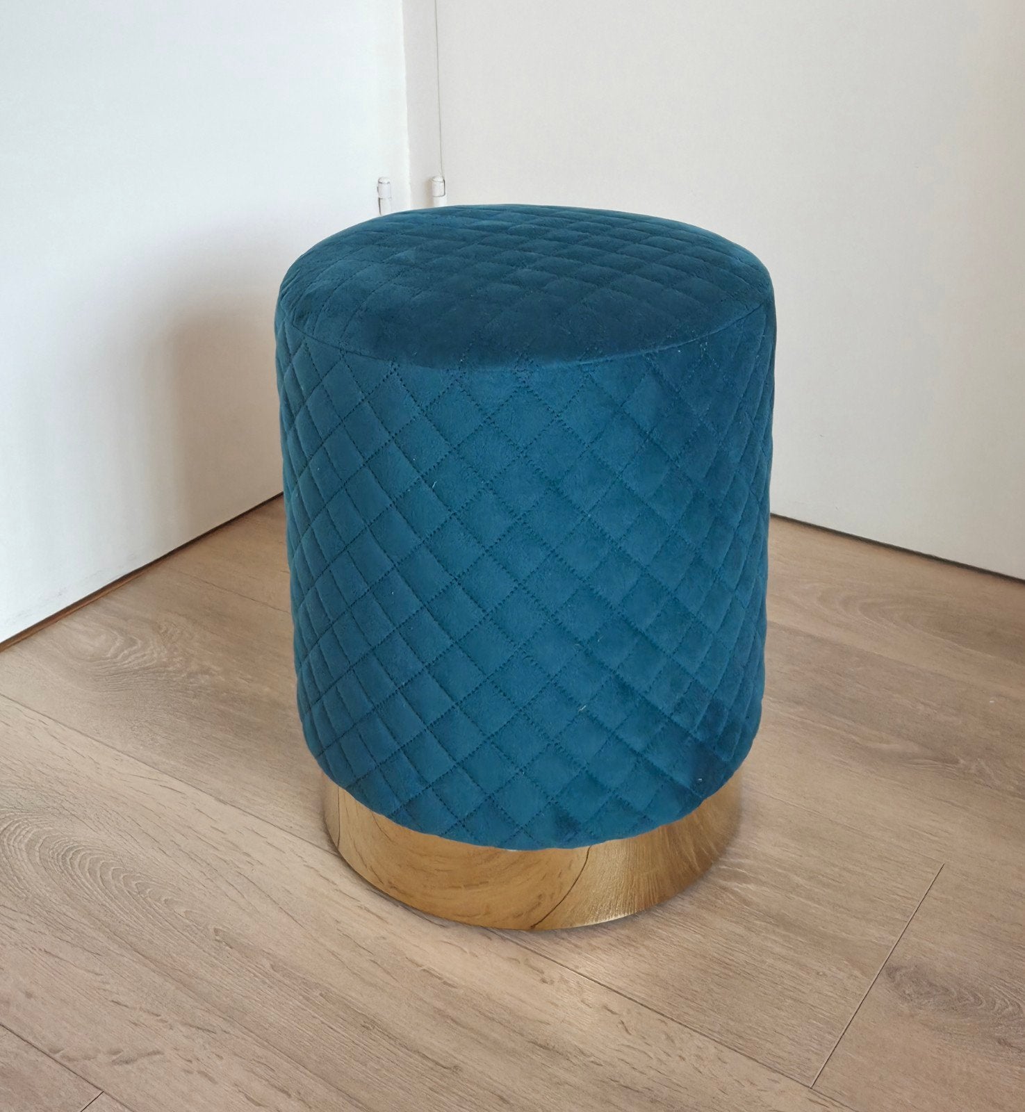 poef petrol goud, Minder dan 50 cm, Rond, Minder dan 50 cm, Ophalen of Verzenden
