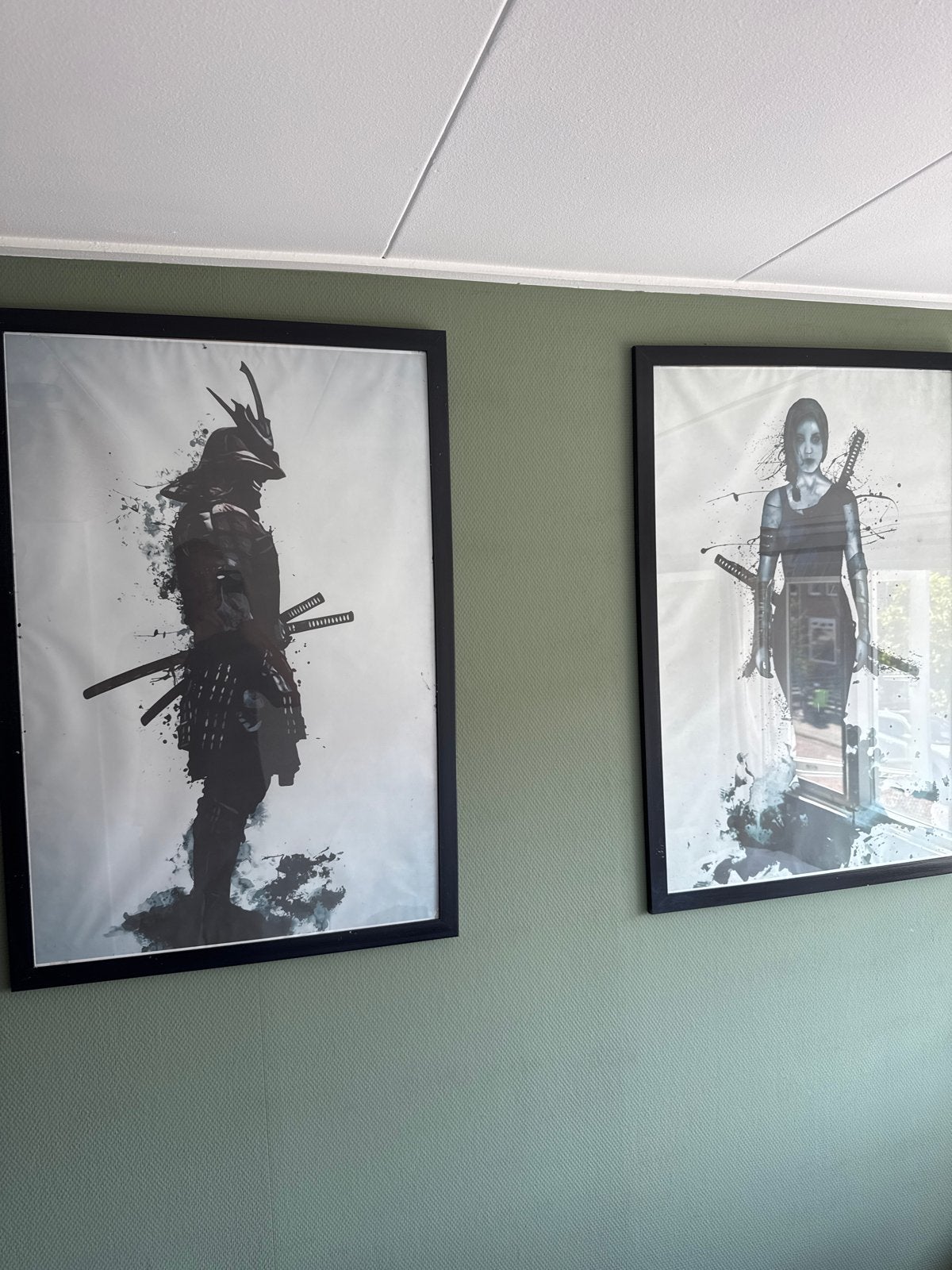 Set van 2 ingelijste prints: Samurai en Krijgster, Ophalen, 50 – 75, 50 tot 75 cm, Print