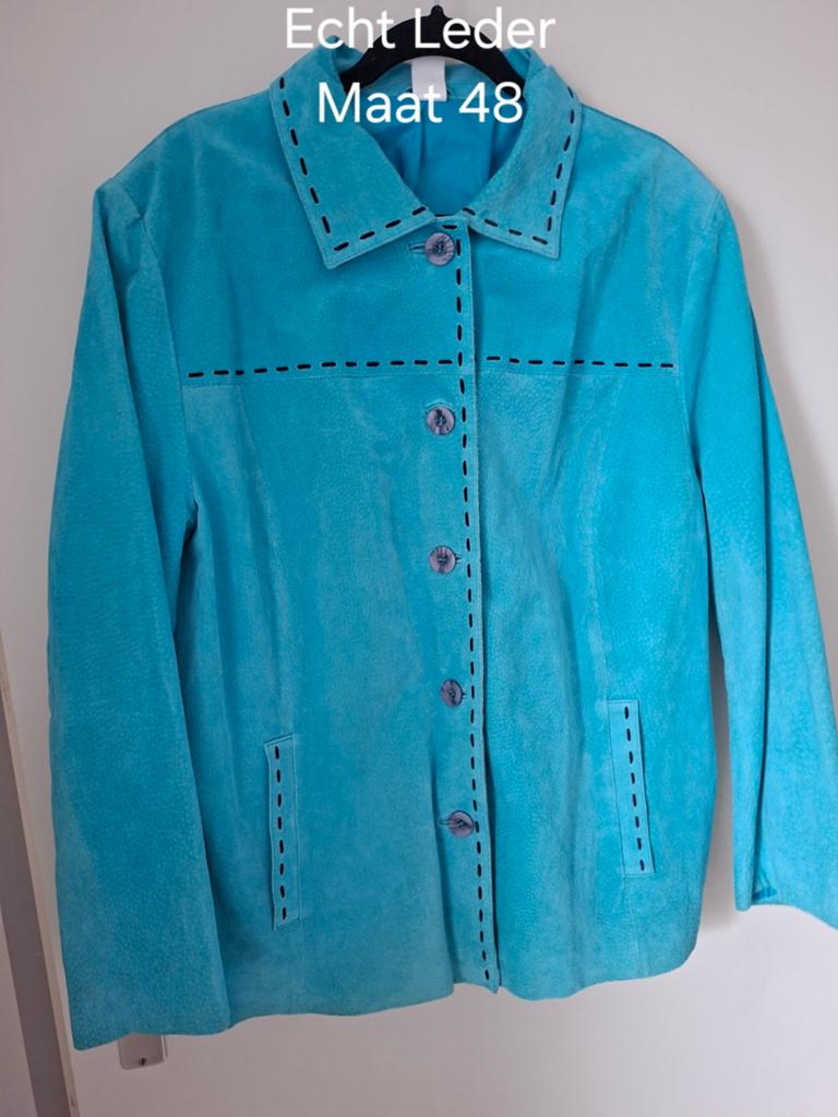 Turquoise Leren Jas Maat 48 - Zo goed als nieuw, Blauw, Maat 46/48 (XL) of groter, Ophalen of Verzenden, Onbekend
