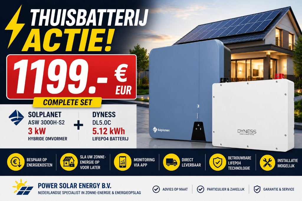 Thuisbatterij Actie! Dyness 5kWh + Hybride Omvormer 1199.-€, Doe-het-zelf en Verbouw, Zonnepanelen en Toebehoren, 200 wattpiek of meer