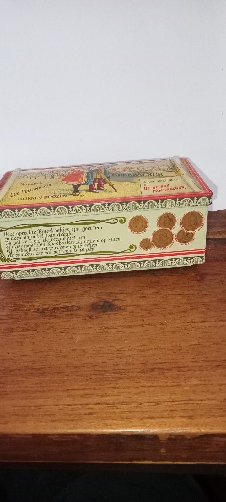 Oud blikje 'De Koekbacker' voor koekjes, vintage, Verzamelen, Ophalen of Verzenden, Gebruikt, Koek(jes), Overige merken
