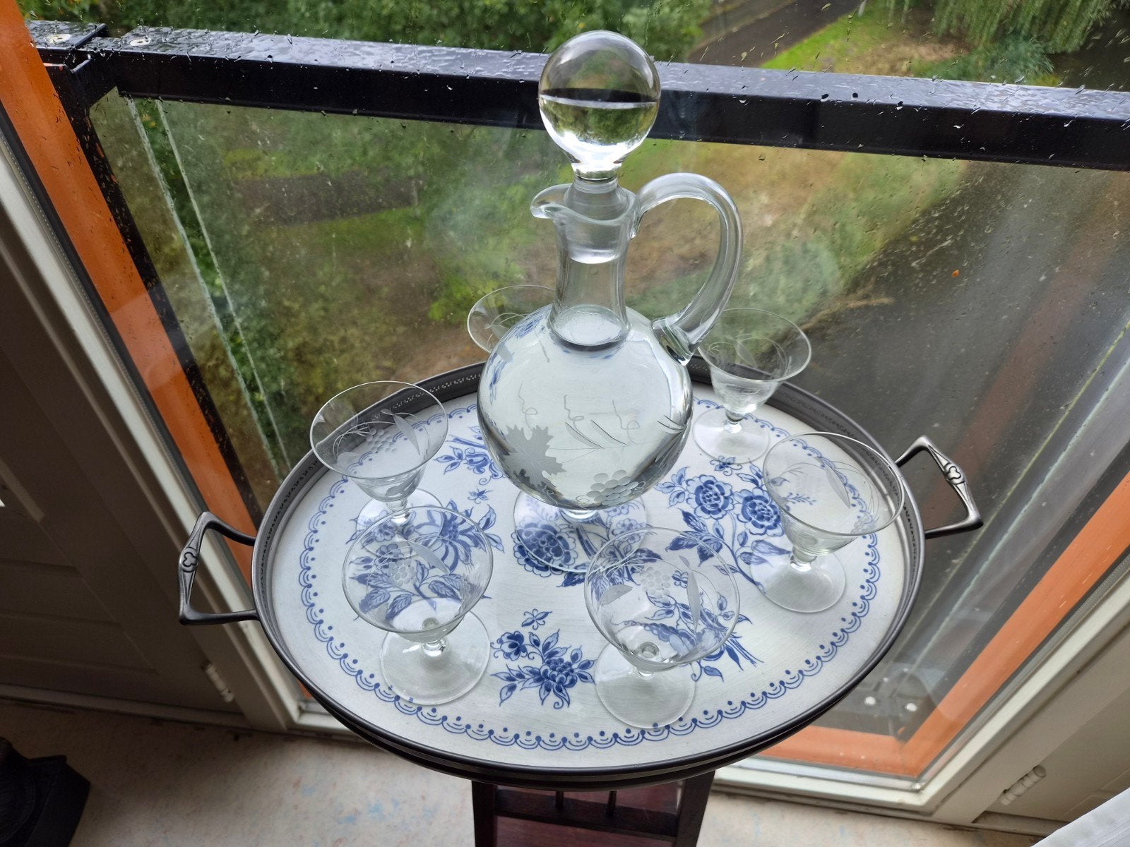 Delfts Blauw Dienblad met Karaf en Glazen Set, Antiek en Kunst, Ophalen of Verzenden