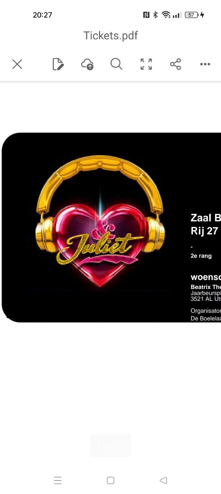 2 tickets voor &Juliët wo 14/10, Tickets en Kaartjes, Twee personen, Oktober