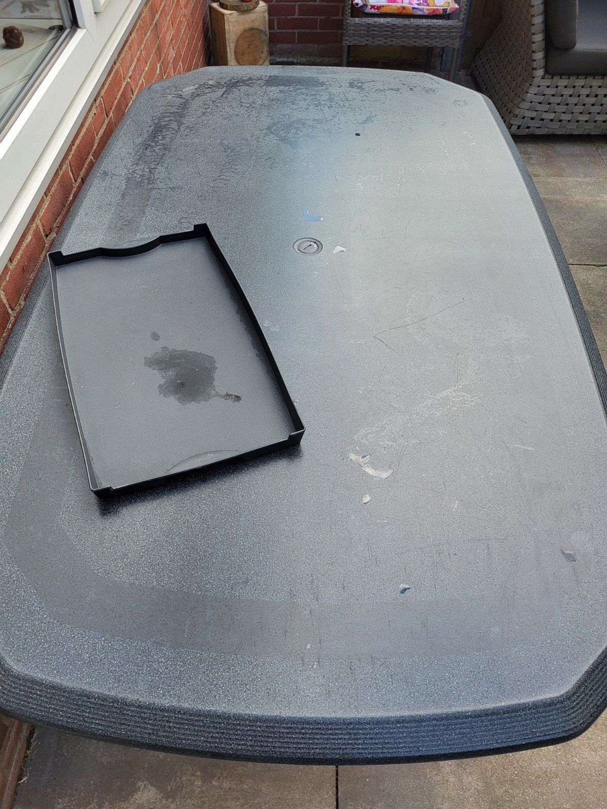 Hartman tuintafel 90x160 met dienblad, Ophalen, Gebruikt, Rechthoekig, Kunststof