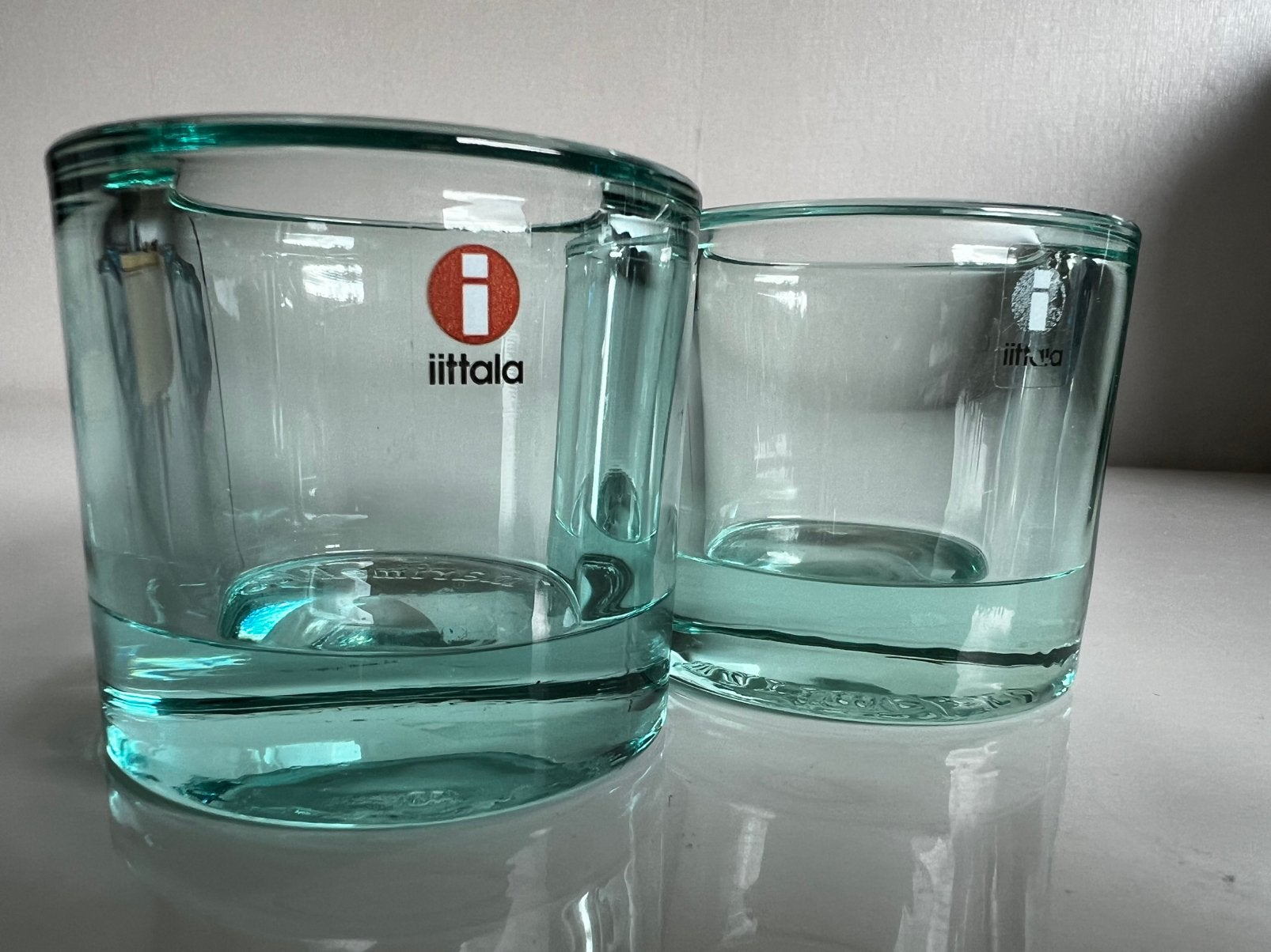 2 Iittala KIVI Marimekko Waxinelichthouder~Watergreen 2010, Waxinelichthouder, Ophalen of Verzenden, Iittala, Glas