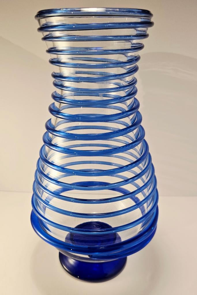 Vintage Heimbach Glasblazerij Vaas Blauwe Swirls, Ophalen of Verzenden