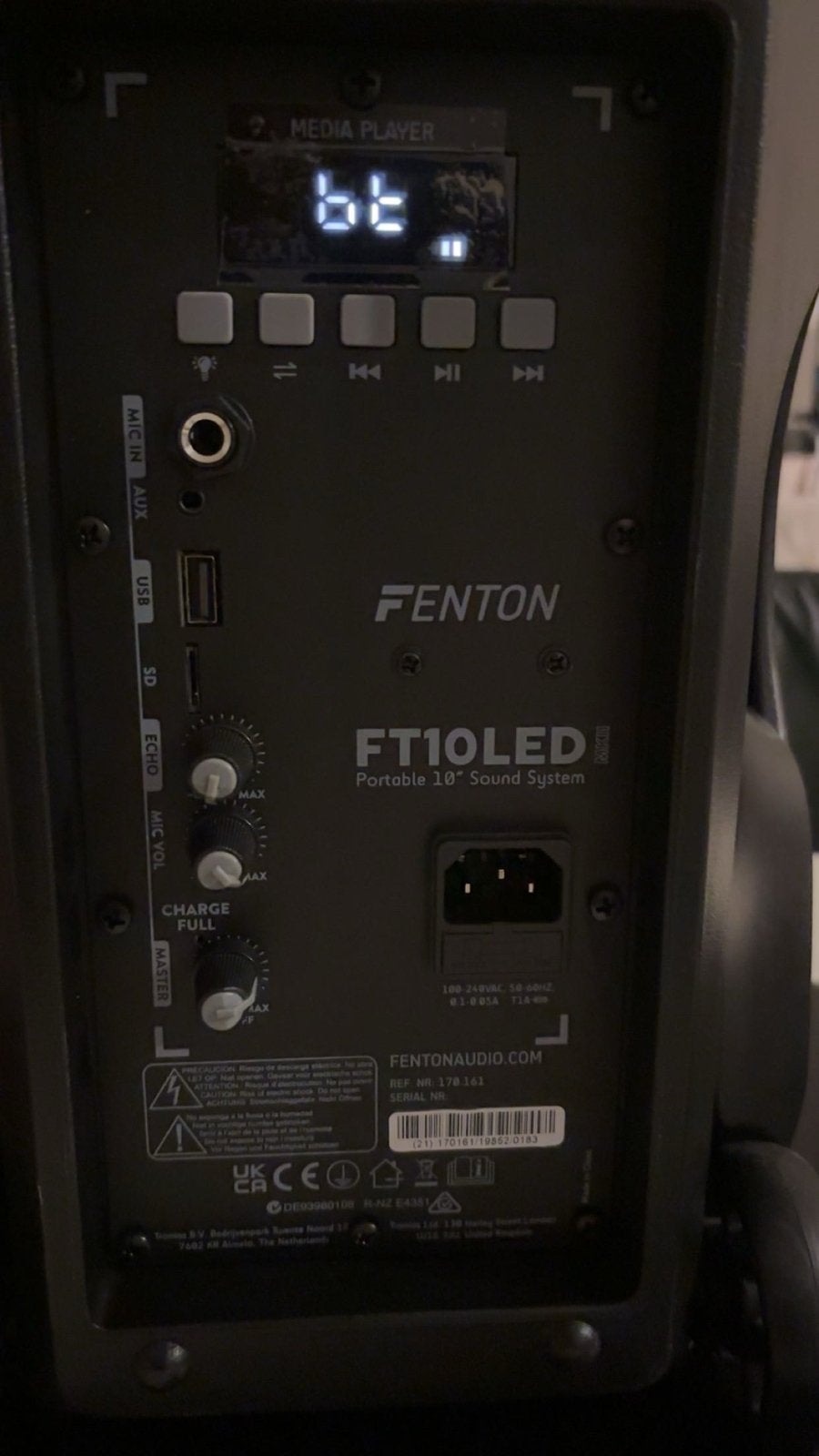 Fenton FT10LED Draagbare Party Speaker met Microfoon, Party speaker, Zo goed als nieuw, Afstandsbediening, Minder dan 60 watt