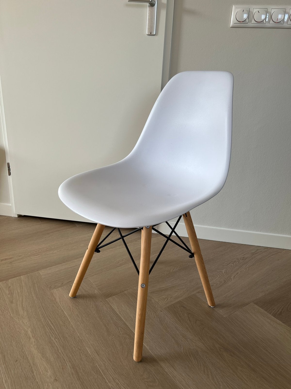 Set van 6 Eetkamerstoelen Flora - Wit met Houten Poten, Ophalen, Gebruikt, Wit, Hout