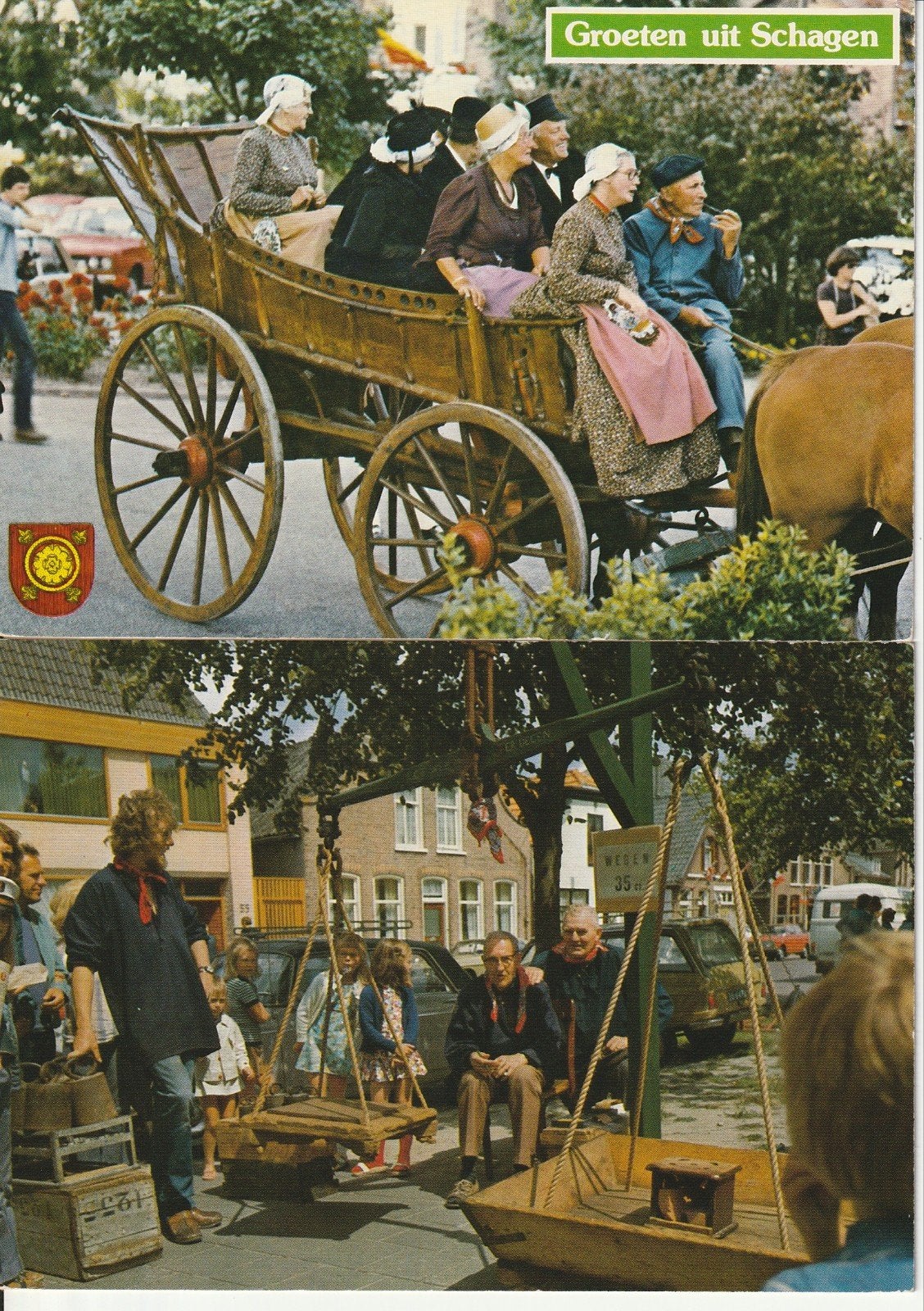 GROETEN UIT SCHAGEN WESTFRIESE MARKT FOKLORE KLEDERDRACHTEN, Ophalen of Verzenden, 1960 tot 1980, Noord-Holland