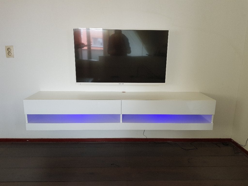 VOORRAAD Wit zwevend tv-meubel Bobbie LED 180 cm NIEUW, Ophalen of Verzenden, Nieuw