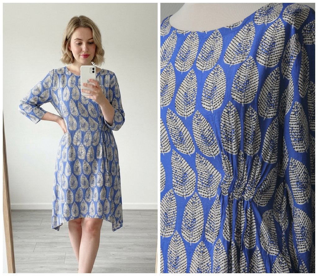 Masai - hele mooie jurk blauw wit - maat S, Kleding | Dames, Zo goed als nieuw, Masai, Maat 36 (S), Boven de knie