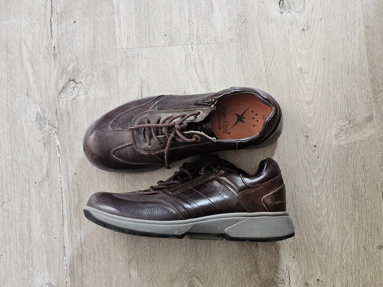 Xsensible Stretchwalker bruine  veter en rits schoenen 42 H, Bruin, Ophalen of Verzenden, Zo goed als nieuw, Xsensible