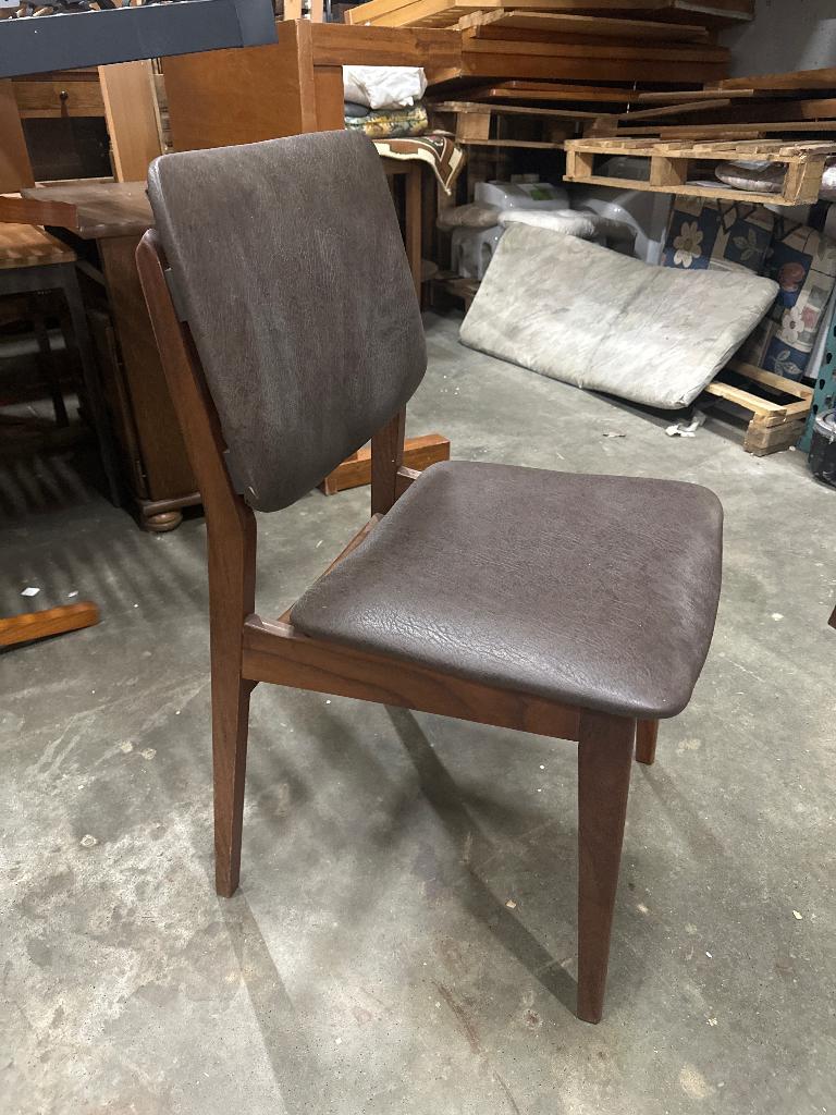 3x vintage stoel hout/leer MP123, Ophalen, Gebruikt, Hout, Drie