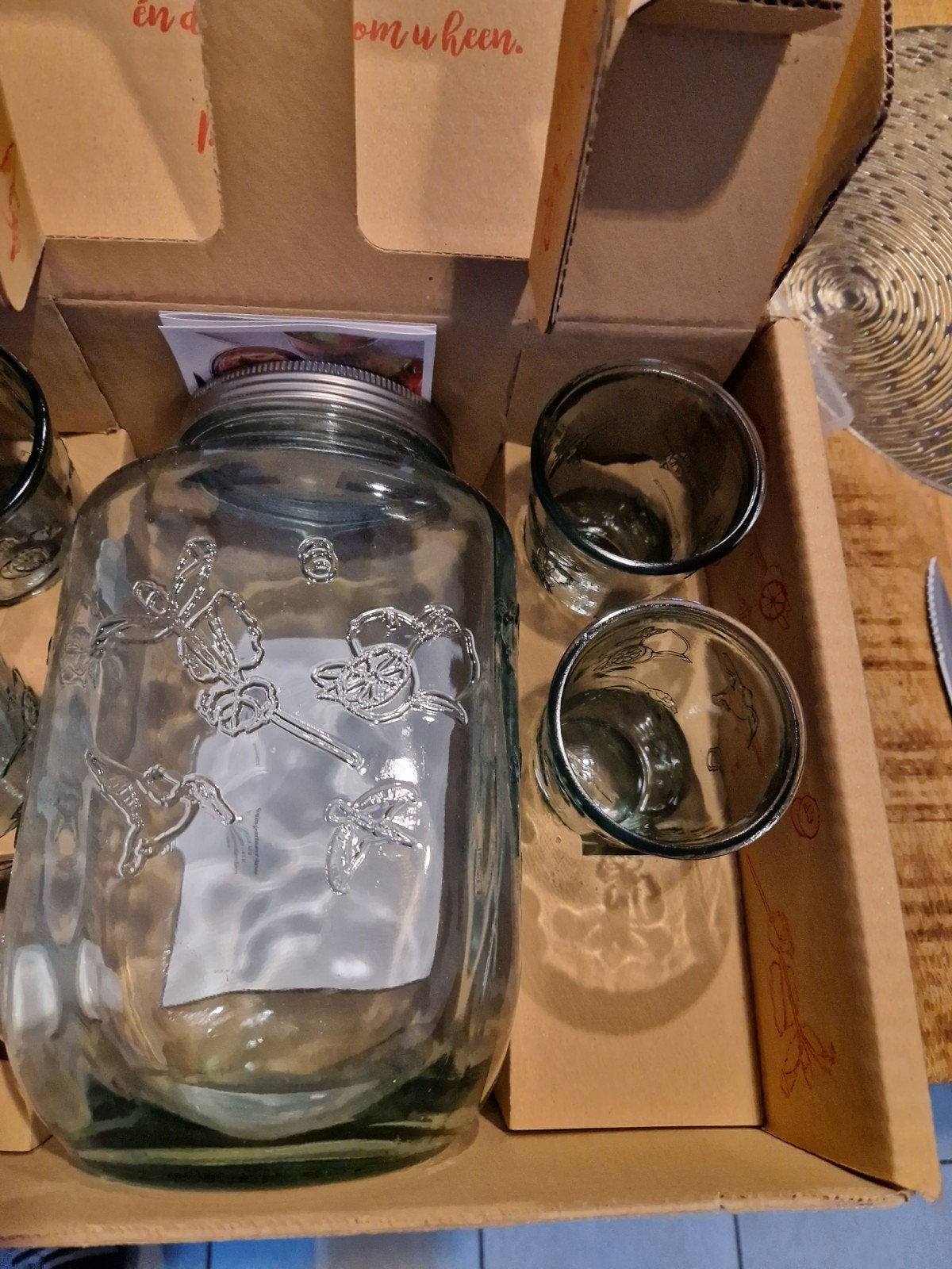 Drankdispenser met 4 glazen - Nieuw in doos, Overige typen, Ophalen of Verzenden, Nieuw, Glas