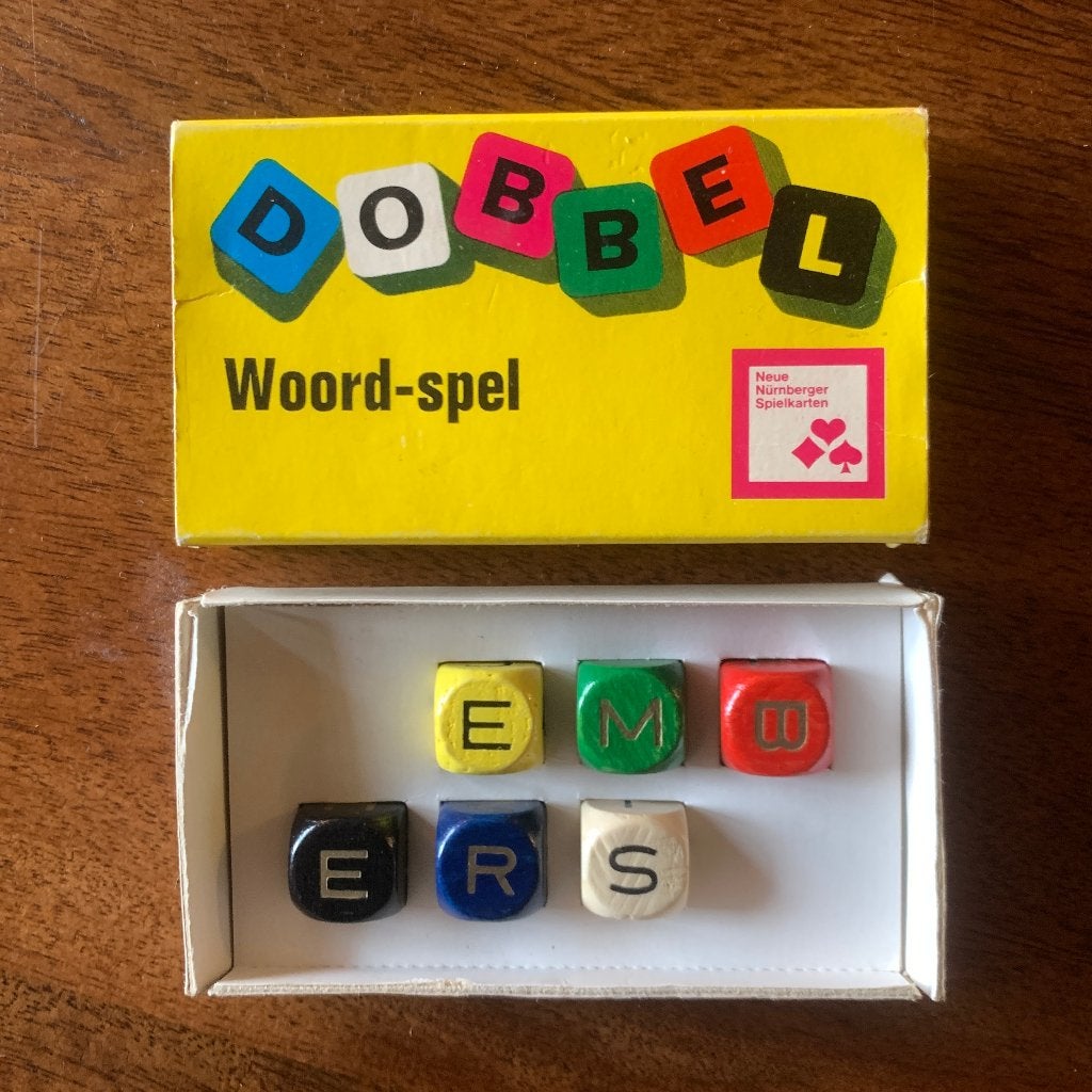 Dobbelsteen Woord-spel Vintage Letter Dobbelspel, Ophalen of Verzenden, Zo goed als nieuw