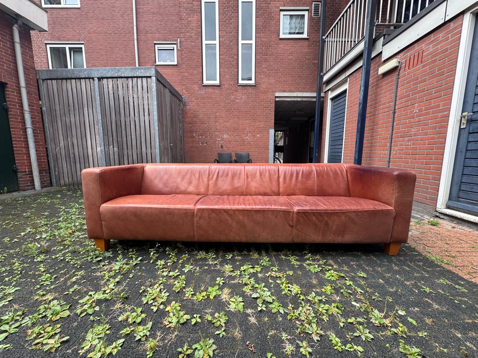 Leren bank - 3-zits - Cognac kleur, Ophalen, Gebruikt, Driepersoons, 200 tot 250 cm