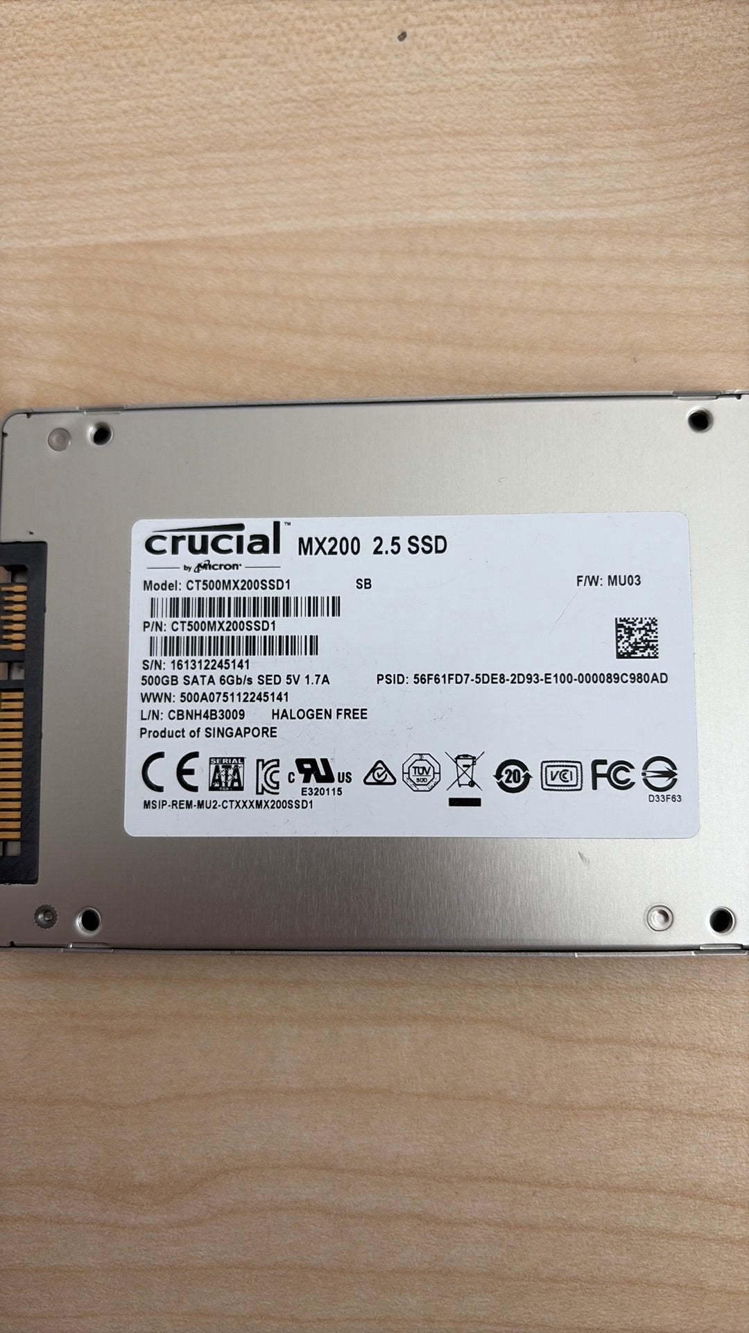 Crucial MX200 500gb sata ssd, Ophalen of Verzenden, Zo goed als nieuw, Desktop