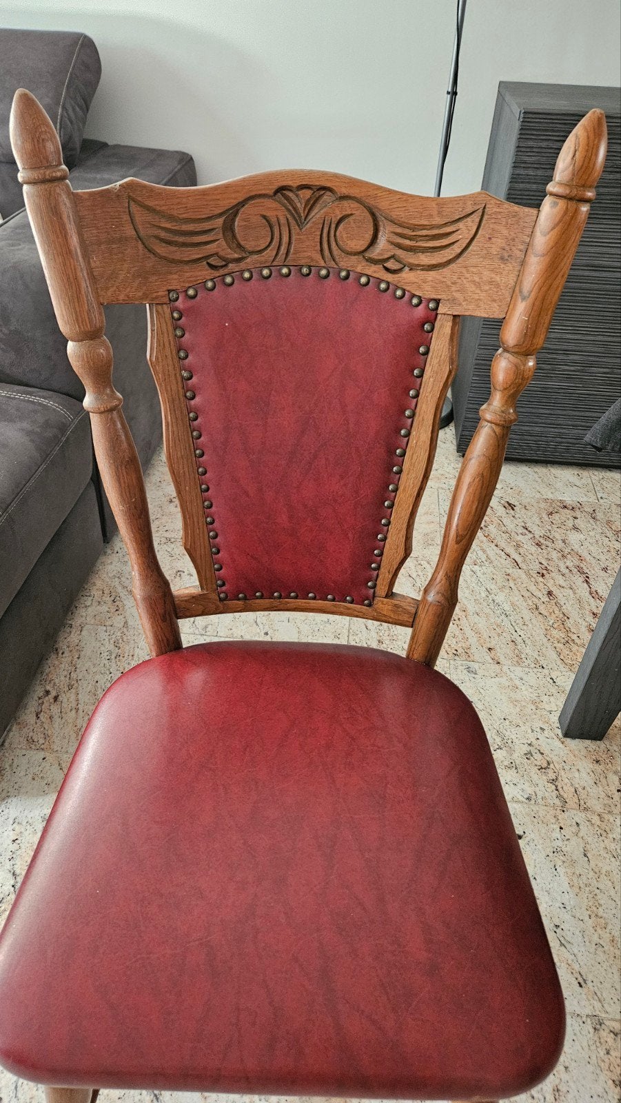 4 Houten Stoelen met Rood Lederen Bekleding, Ophalen of Verzenden