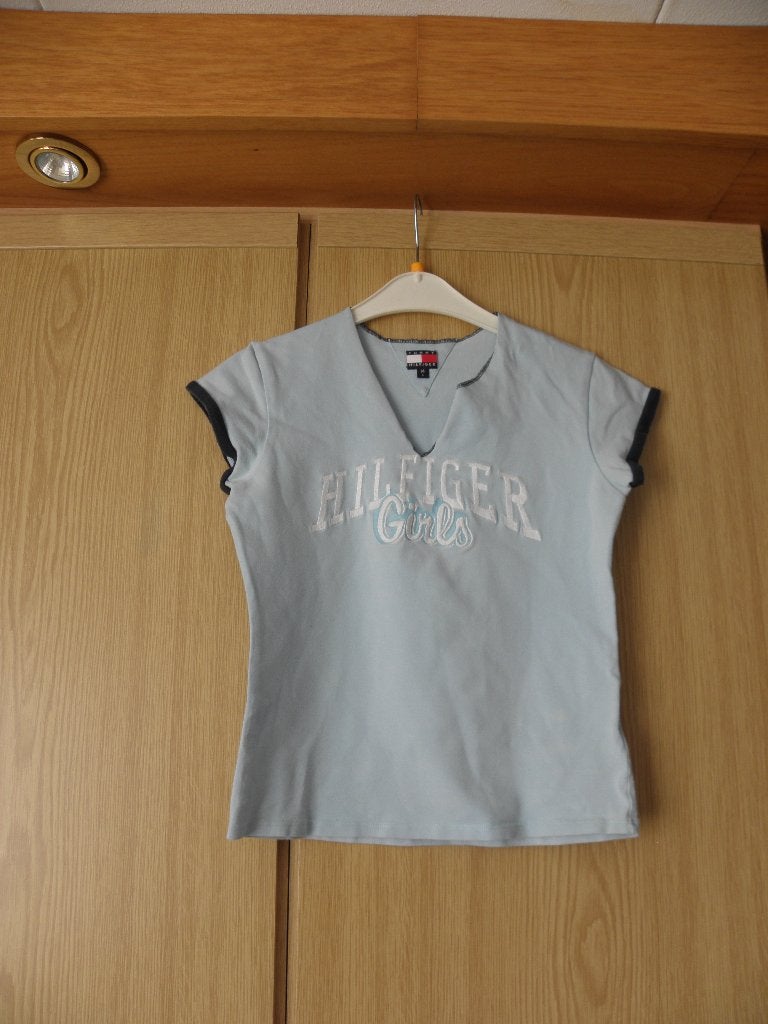 Goedkoop echt blauw katoen stretch shirt TOMMY HILFIGER 164, Gebruikt, Meisje, Ophalen of Verzenden, Tommy Hilfiger
