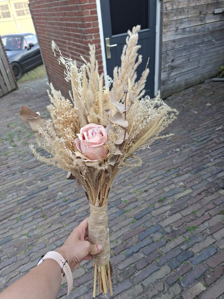 Prachtig droogbloemen boeket met rozen, Ophalen of Verzenden, Gebruikt