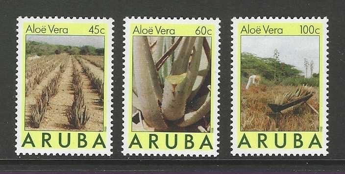 Aruba 37-39 Aloe Vera planten flora 1988 serie pf, Ophalen of Verzenden, Postfris, Dier of Natuur