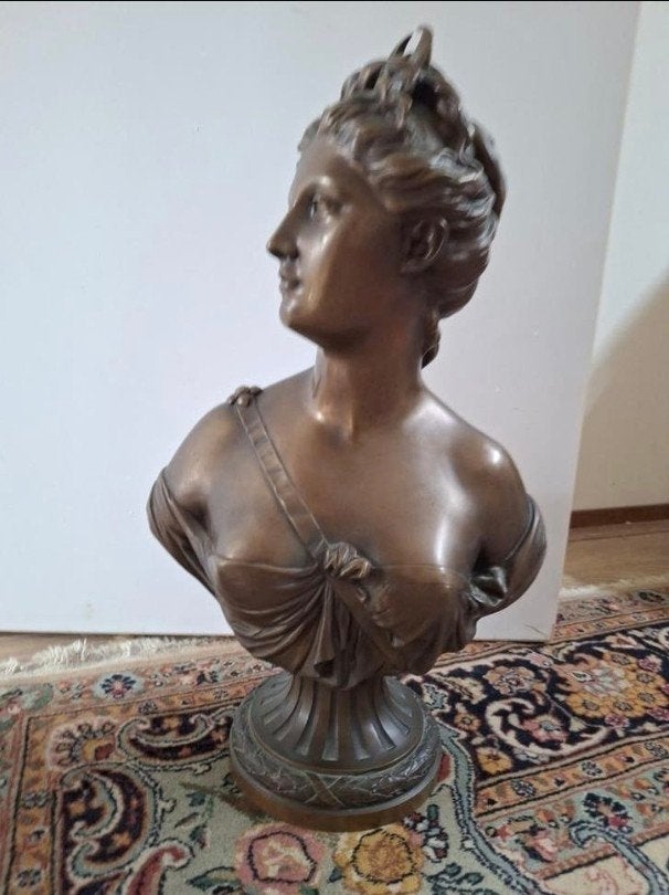 Bronzen Buste Diane van de Jacht, gesigneerd Houdon Sculp., Antiek en Kunst, Ophalen