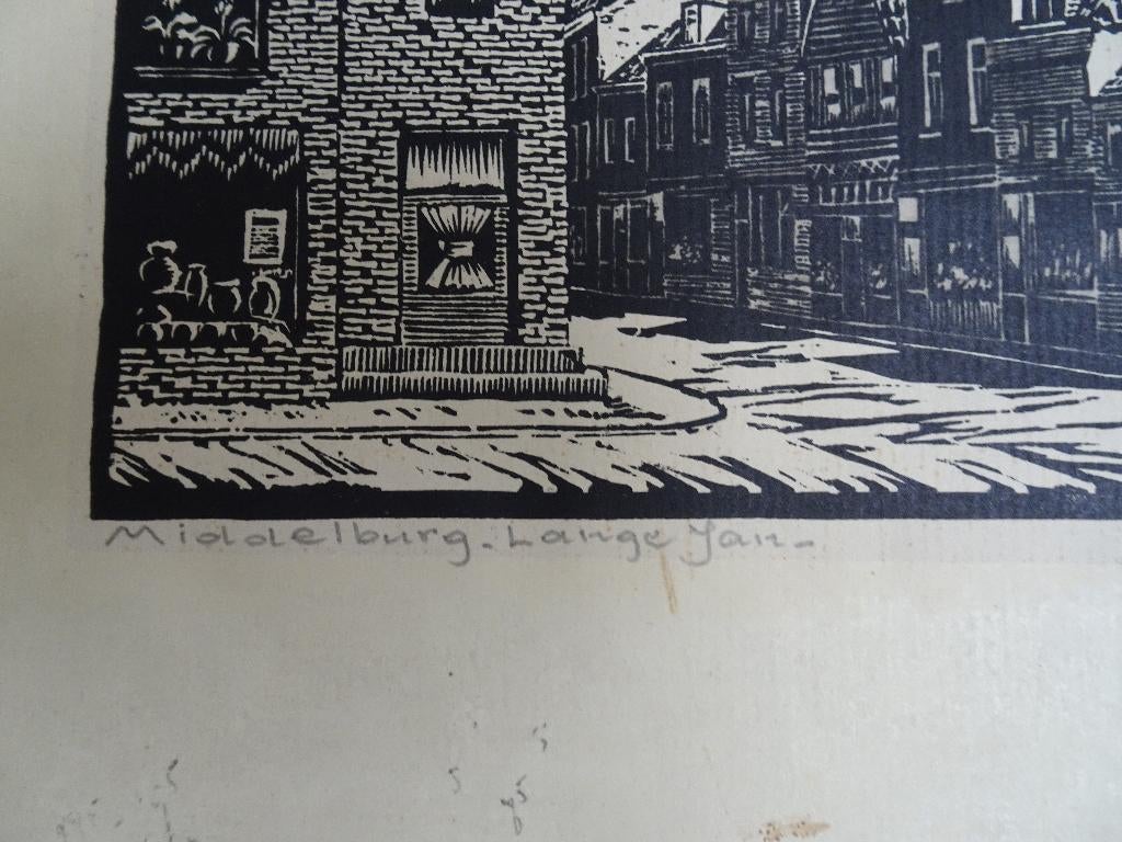 Oude houtsnede Kerk Lange Jan Middelburg, W. Paulus, Antiek en Kunst, Kunst | Etsen en Gravures, Stadsgezicht, 1950 - 1999, Verzenden