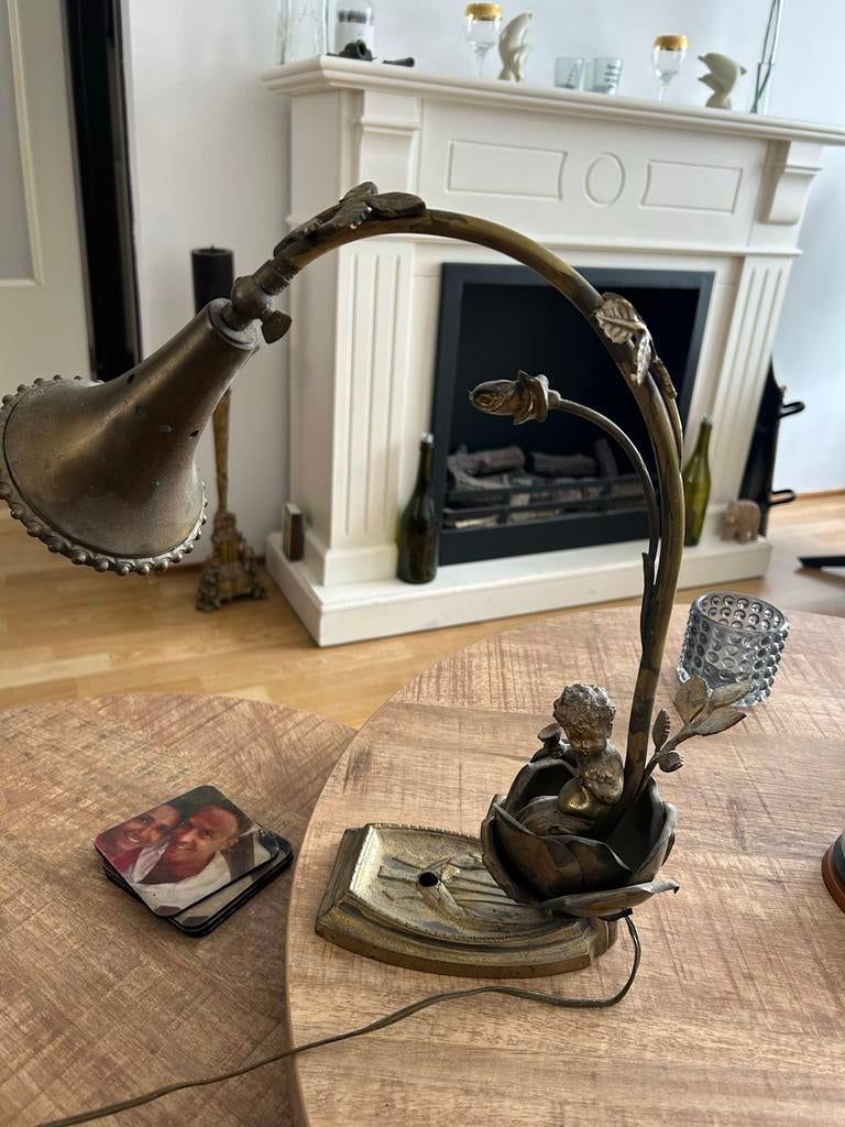 Vintage Koperen Tafellamp Jaren '50/'60 met Engeltje, Ophalen