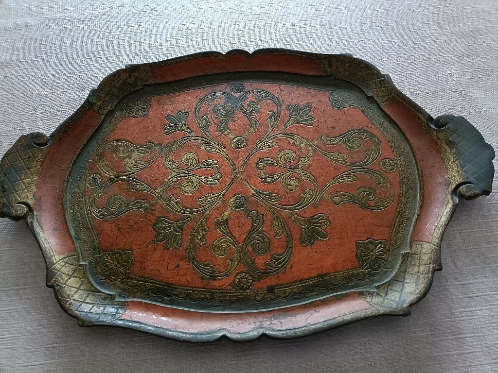 Dienblad vintage, Ophalen, Gebruikt, Rond, Hout