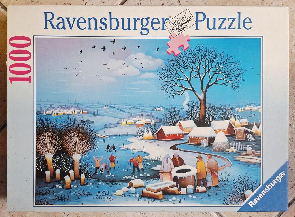 Ravensburger 1000 stukjes - Winter in the Village van Dukin, Hobby en Vrije tijd, Denksport en Puzzels, Gebruikt, Legpuzzel, 500 t/m 1500 stukjes