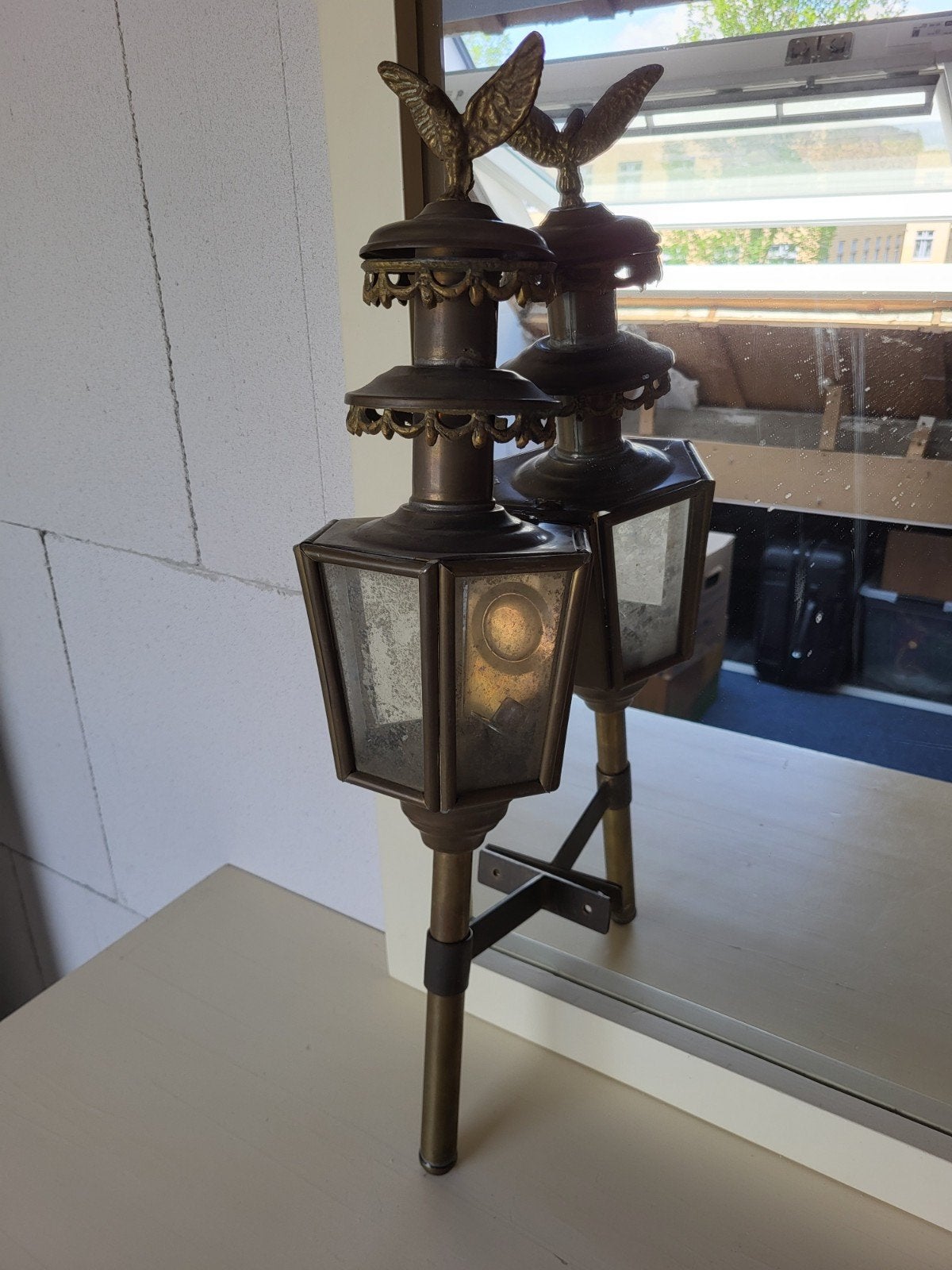 Antieke koperen lantaarn met adelaar decoratie, Ophalen of Verzenden