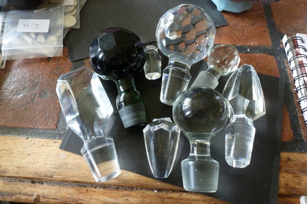 8x Karafstolpen - kristal en geslepen glas - ook los te koop, Ophalen of Verzenden
