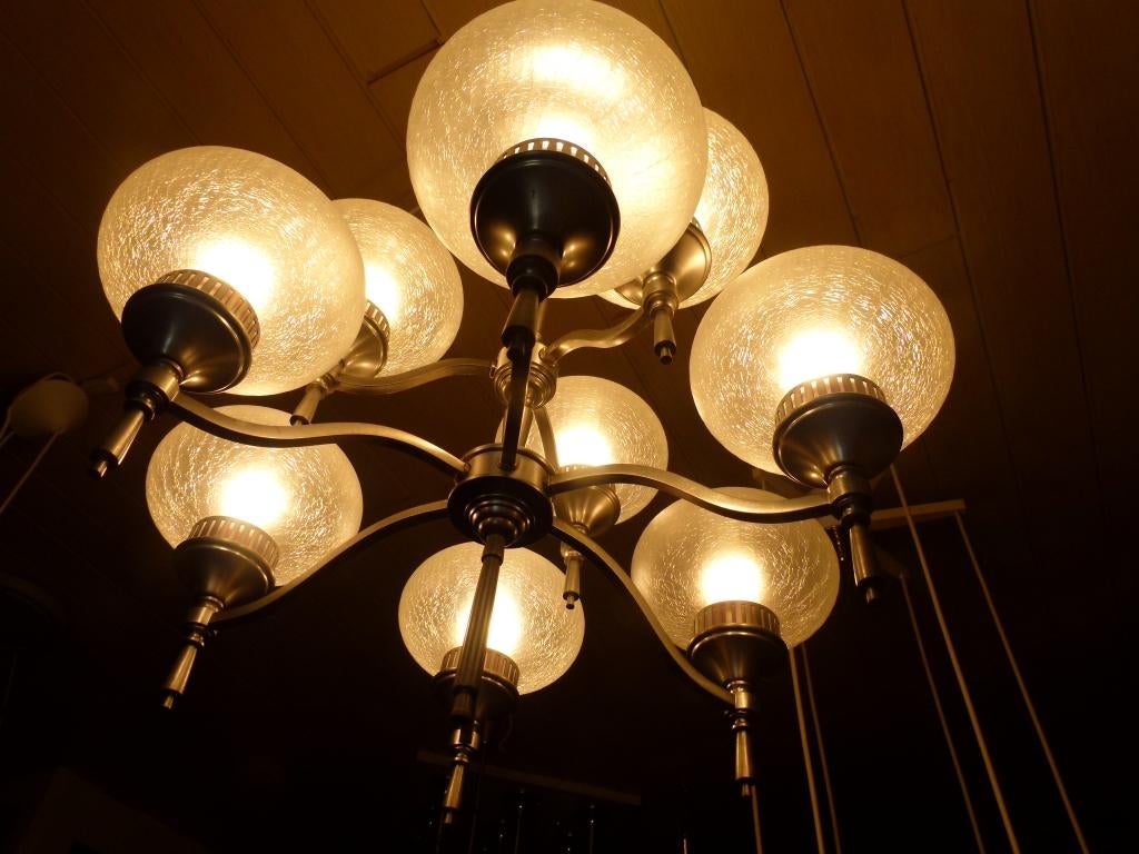 vintage Zweedse hanglamp luster 60er jaren, Ophalen, Zo goed als nieuw, Glas, Mid century