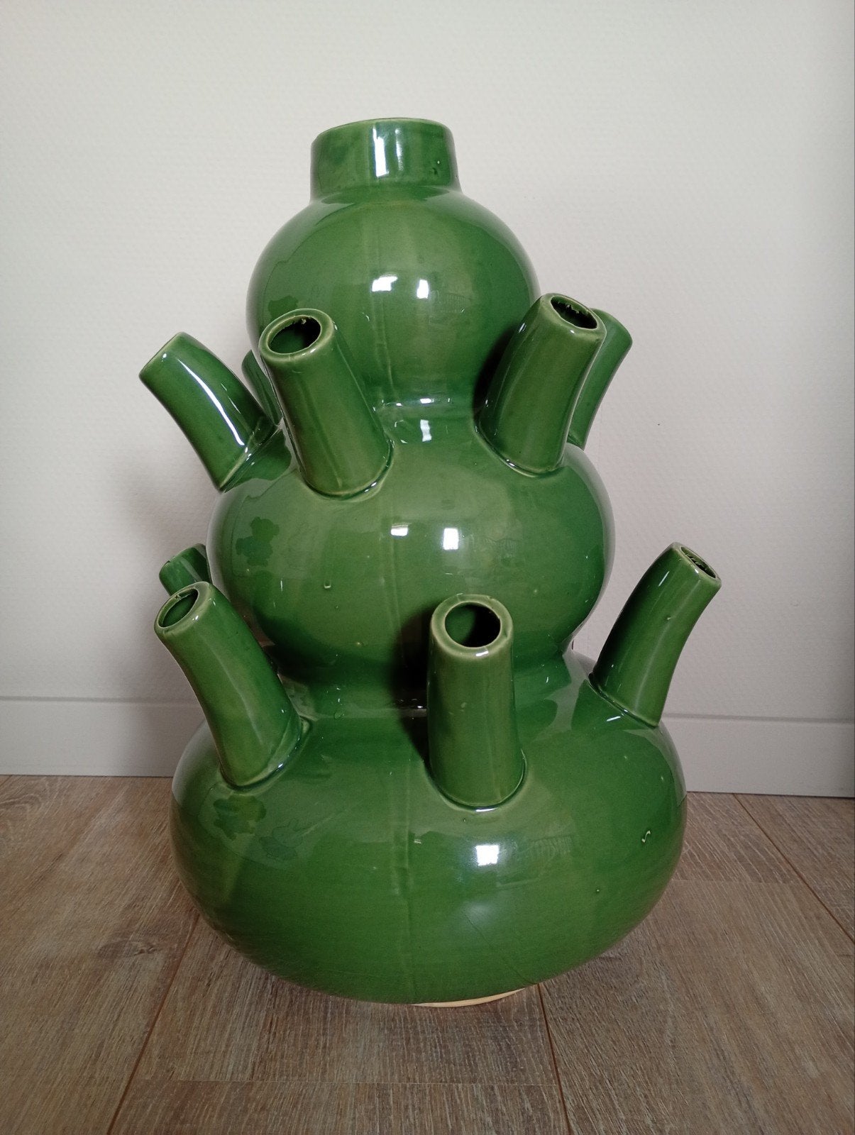 Grote Groene Tulpenvaas - 3-laags Keramiek 43cm hoog, Ophalen of Verzenden
