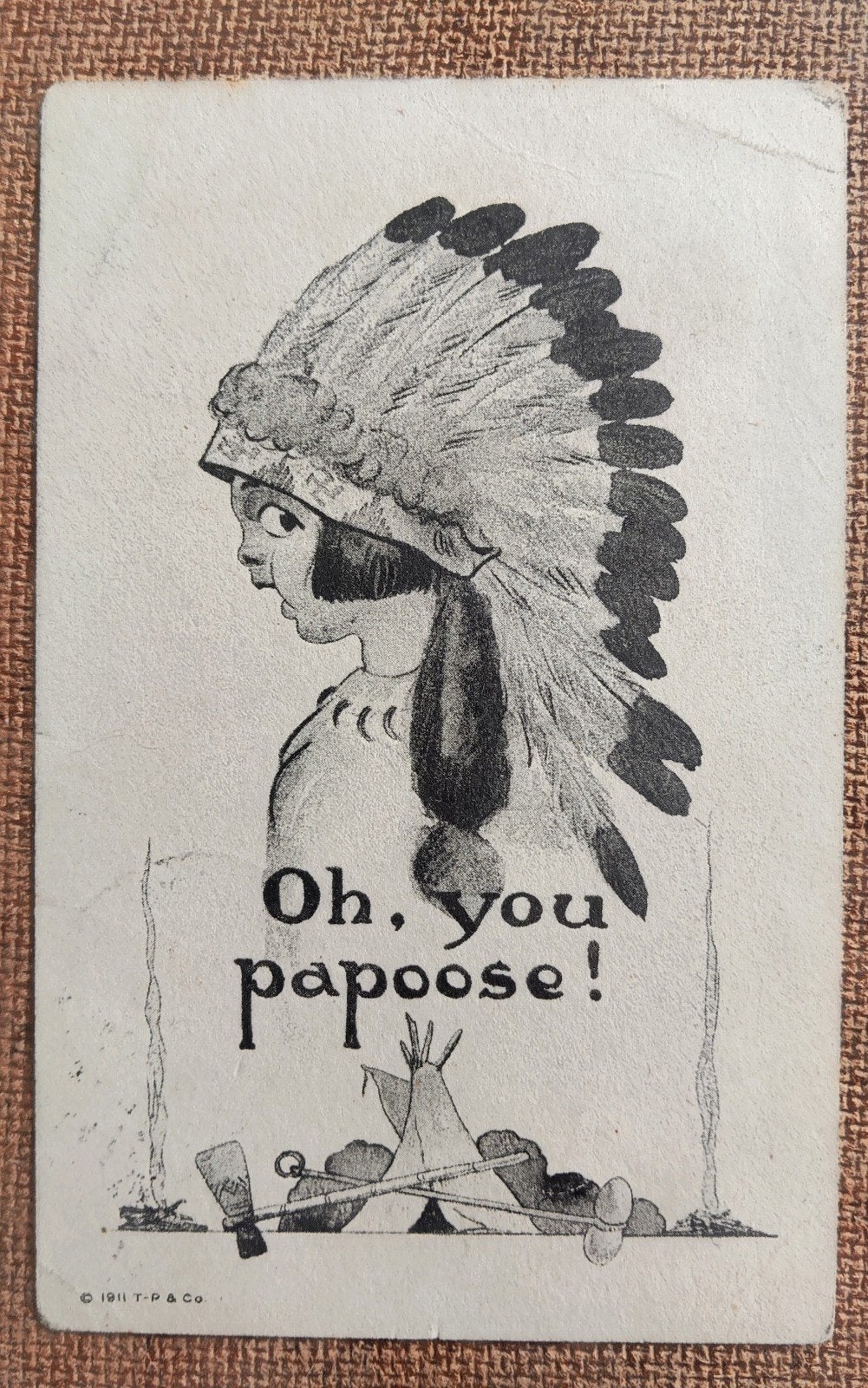 Antieke Amerikaanse prentbriefkaart met indiaantje "Oh you p, Ophalen of Verzenden, Kaart