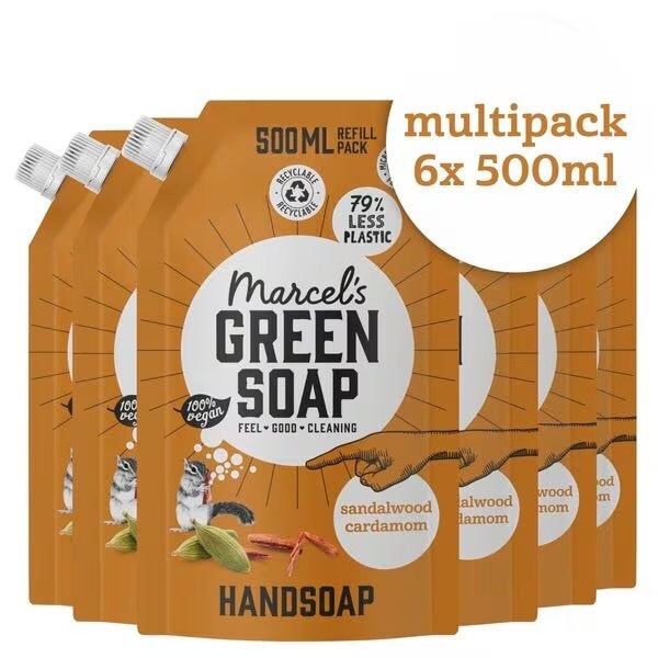 Marcel's Green Soap Sandelwood & Cardemom Handzeep 6 x 500ML, Ophalen of Verzenden, Schoonmaakmiddel