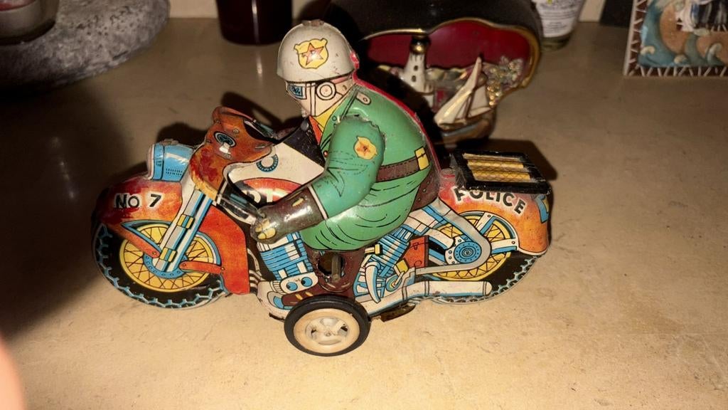 Vintage Blikken Speelgoed Politie Motor No. 7, Ophalen of Verzenden