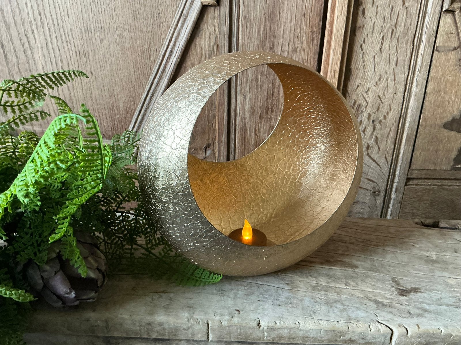 NIEUW goudkleurige craqulé metalen windlicht, Ophalen of Verzenden, Nieuw, Windlicht