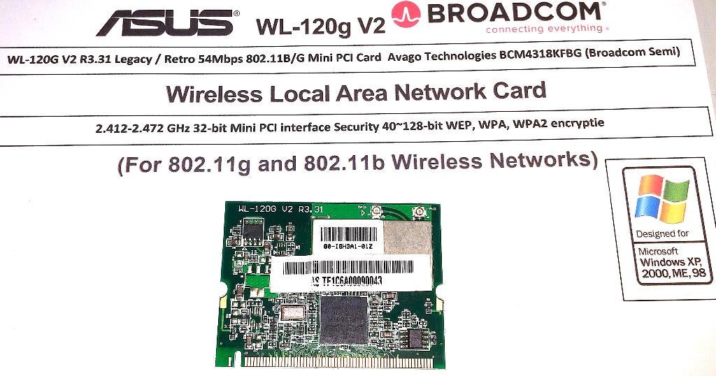 PCI netwerkkaart Asus WL-120G V2 R3.31 54Mbps MiniP Wifi WPA